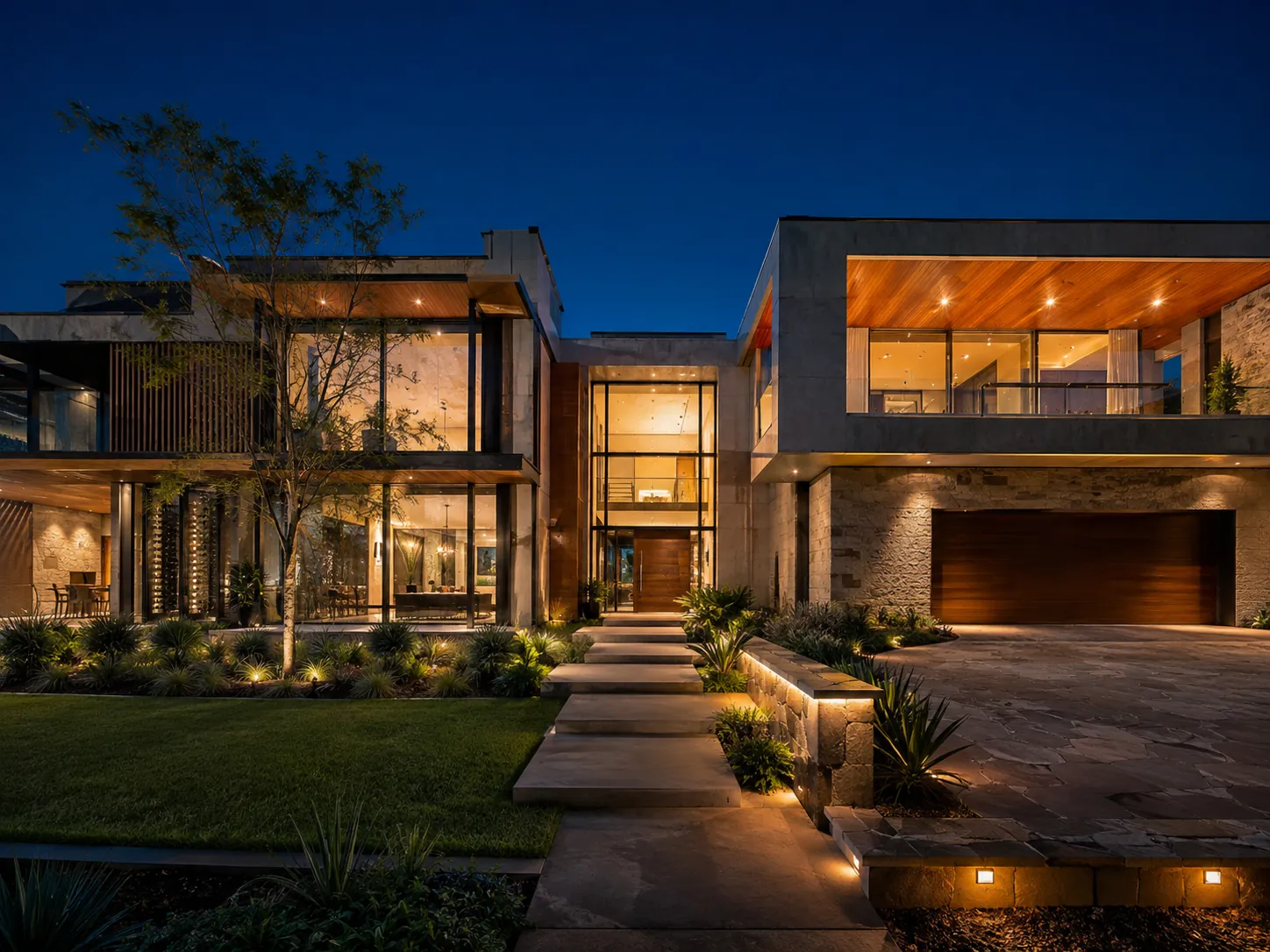 Contemporary Australian custom-built home at twilight