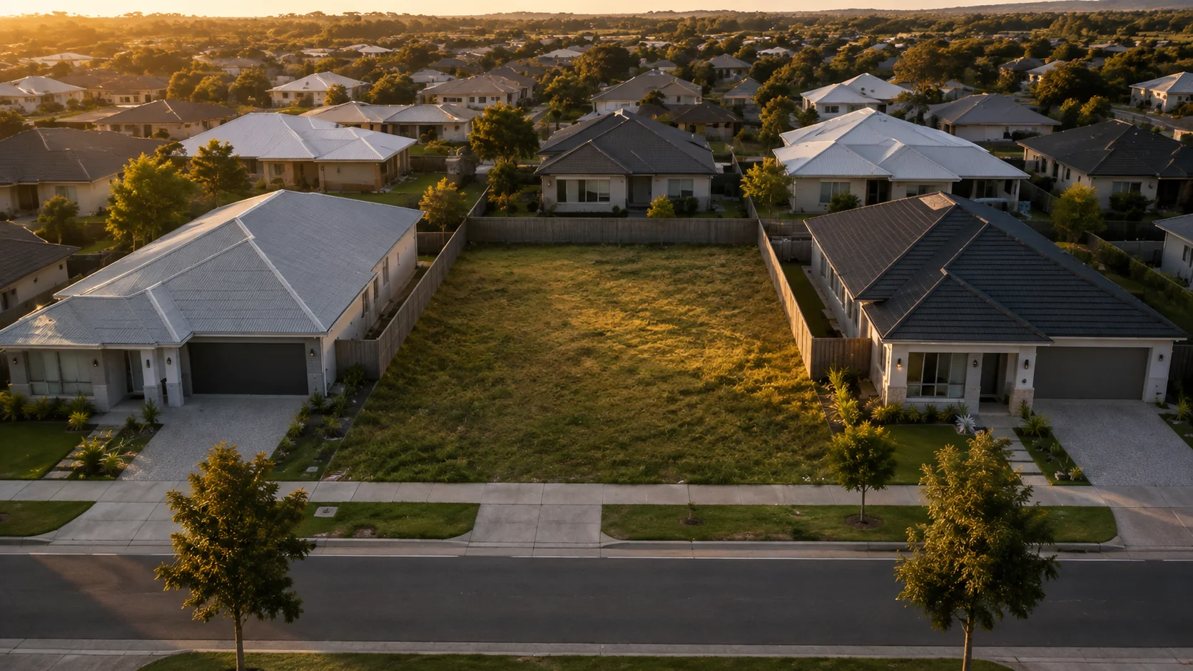 A vacant land release between two built homes